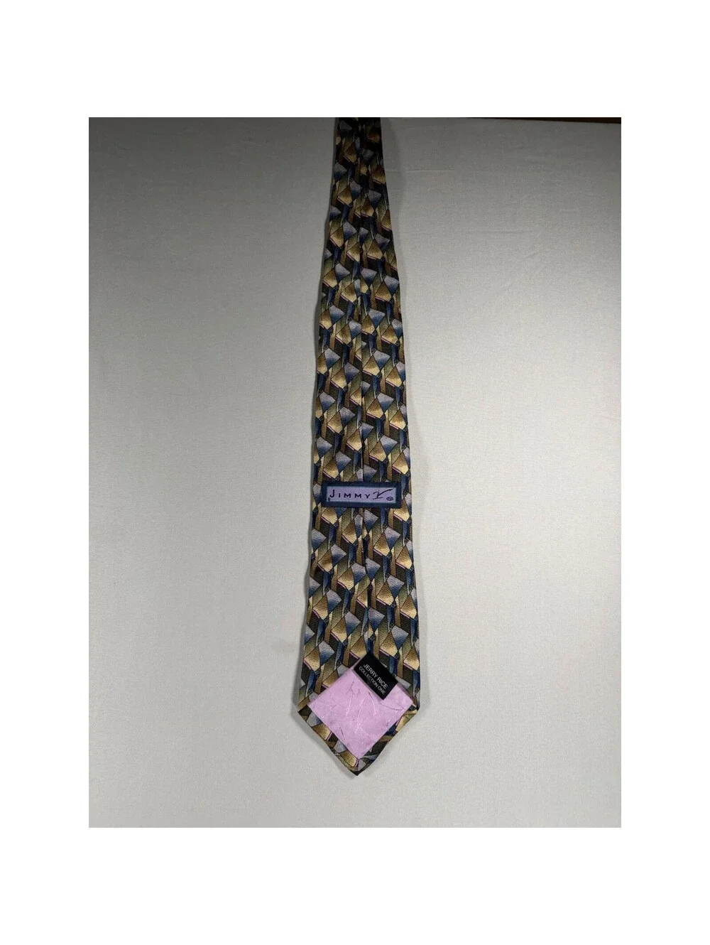 Jimmy Z Jerry Rice Collection One Men Silk Tie Geometric Abstract Gold Blue Pink